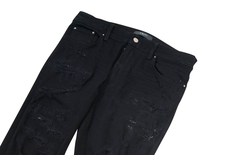 Men's Black Blue Denim Jeans Straight Leg Ripped Holes Embroidery Pants  Trousers | eBay
